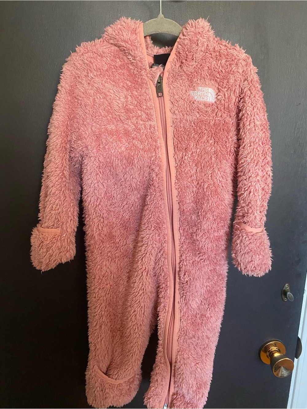 The North Face Pink Sherpa One-Piece Hooded Bodysuit